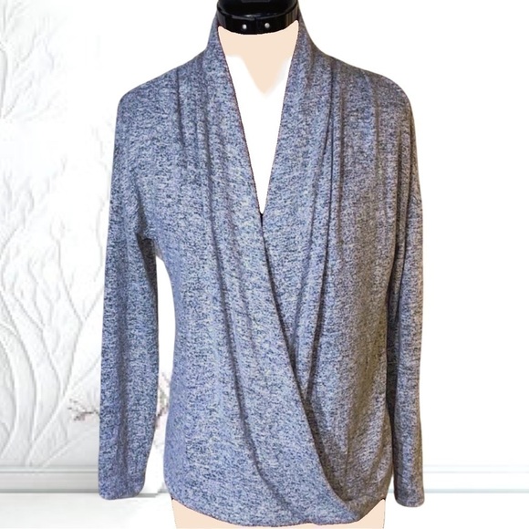 Gibson Grey Sweater Women XSmall Drape V Front Loose Fit Stretch Long Sleeve - Picture 1 of 5